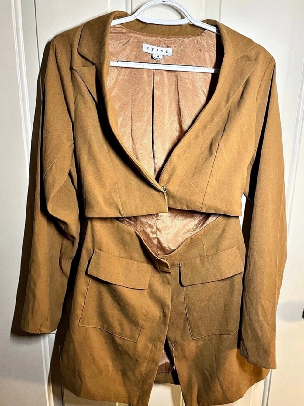 HYFVE Tan Cutout Deconstructed Blazer Jacket Size Medium